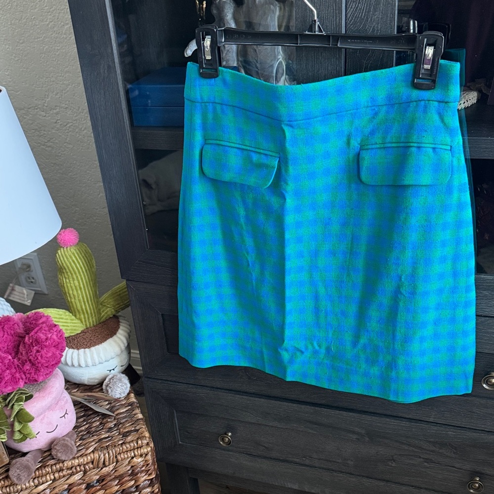 J. Crew Teal and Blue Mini Skirt with Flap Pockets